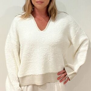 Cozy V-Neck Women's Sweater in Cream